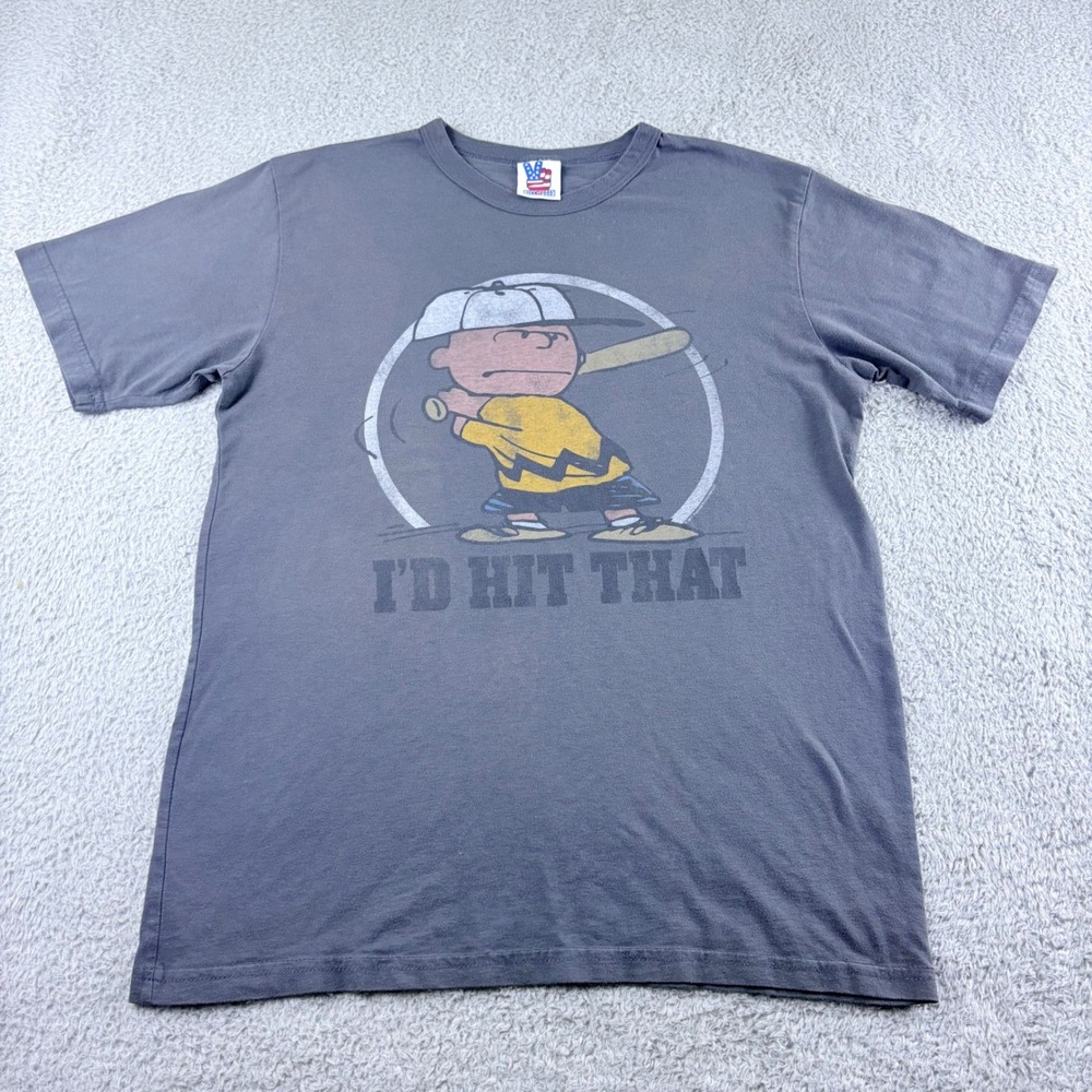 Junk Food Charlie Brown Peanuts Graphic Tee Mens M Gray Vintage Baseball Shirt